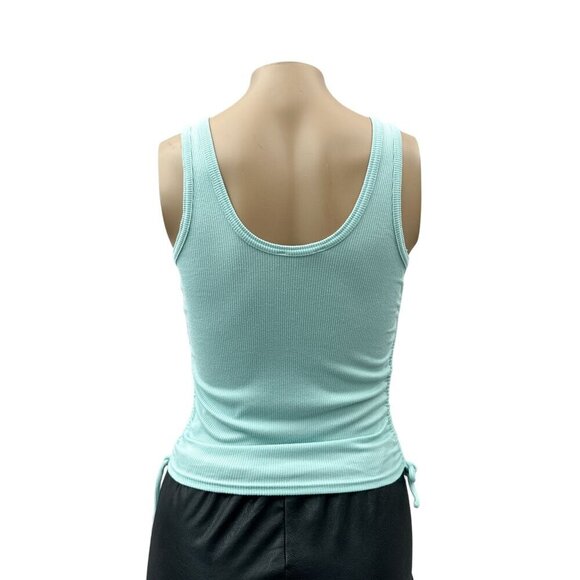 Freshman Sleeveless Rib Scoop Neck Tank Top Drawstring Side Light Blue Women S - Picture 2 of 10